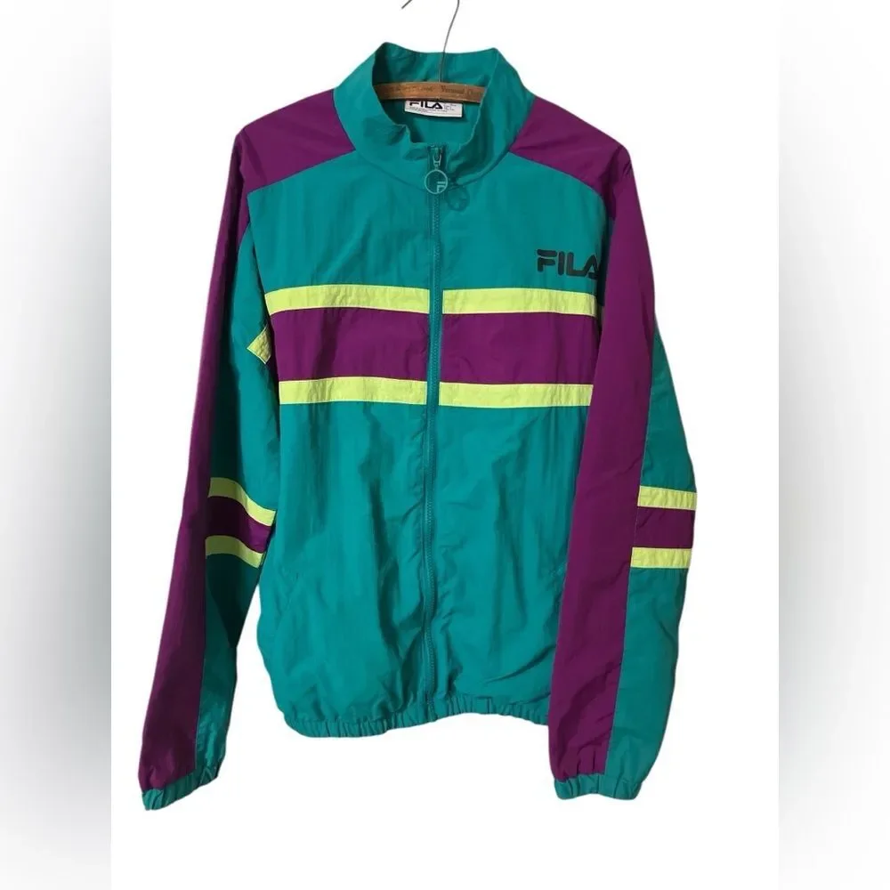 FILA Carter Track Jacket Size L 80s 90s Retro Sportswear Blue Colorblock Soccer